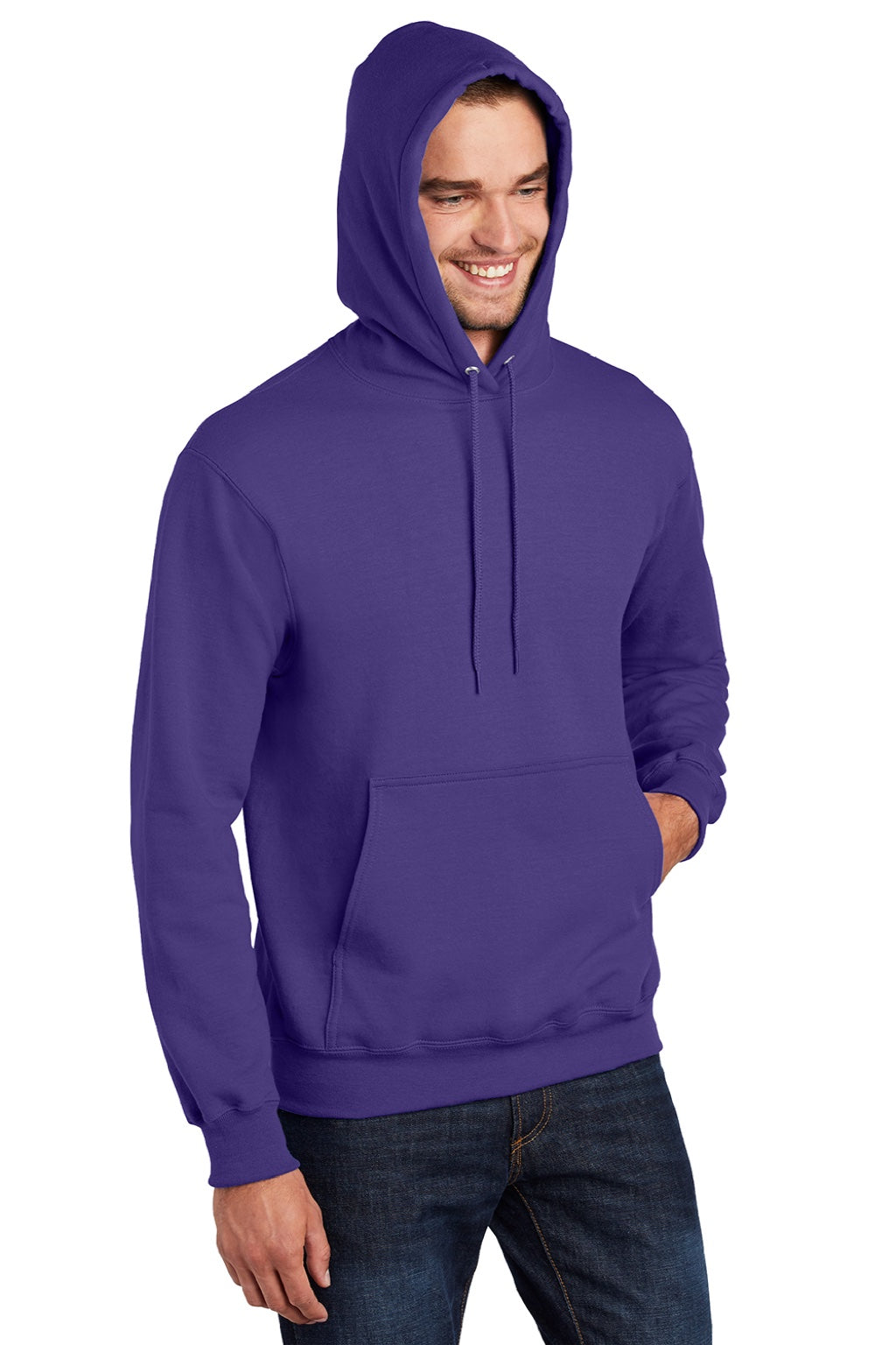 Port & Company PC90H/PC90HT Mens Essential Pill Resistant Fleece Hooded Sweatshirt Hoodie w/ Pouch Pocket Purple Model 3q