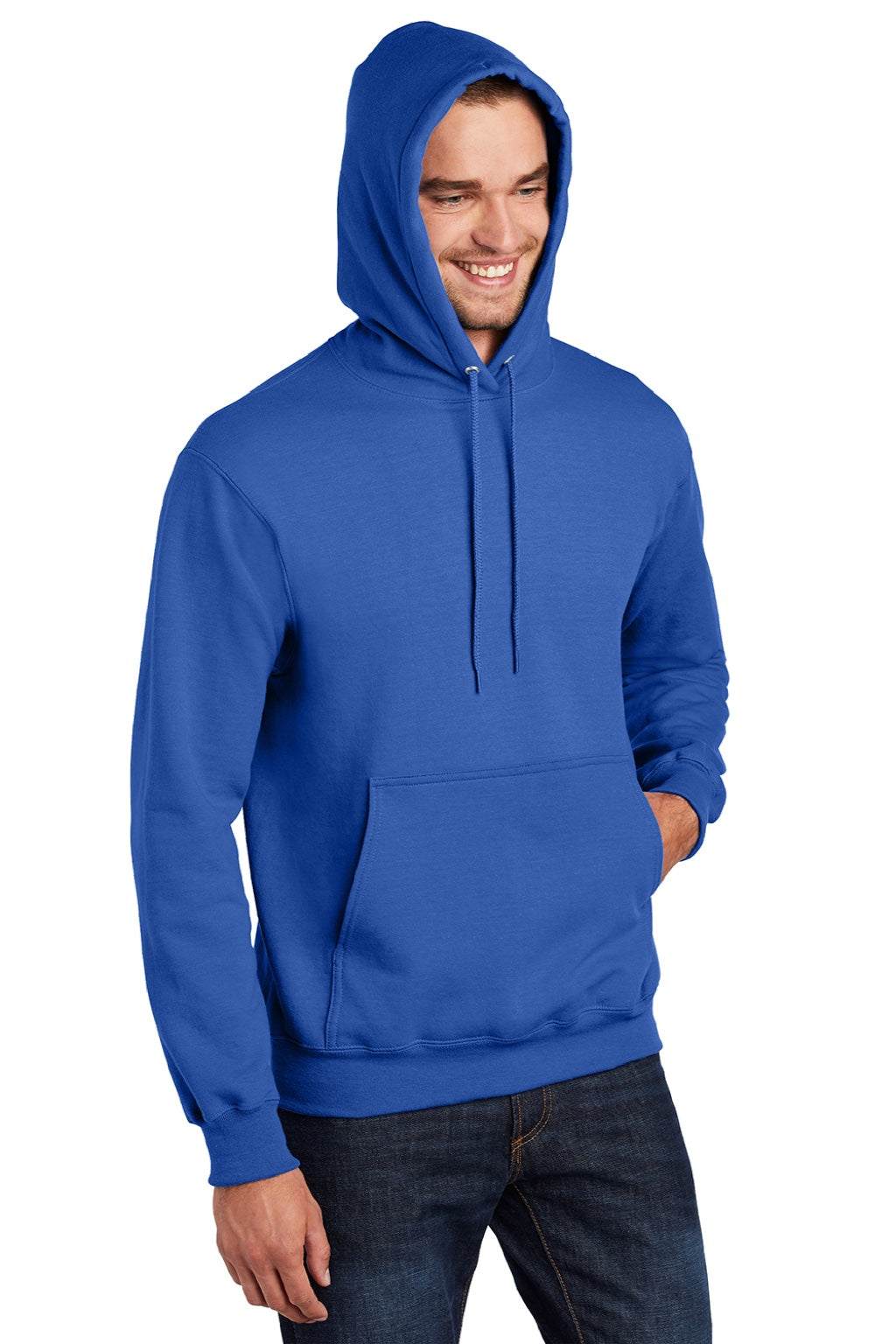 Port & Company PC90H/PC90HT Mens Essential Pill Resistant Fleece Hooded Sweatshirt Hoodie w/ Pouch Pocket Royal Blue Model 3q