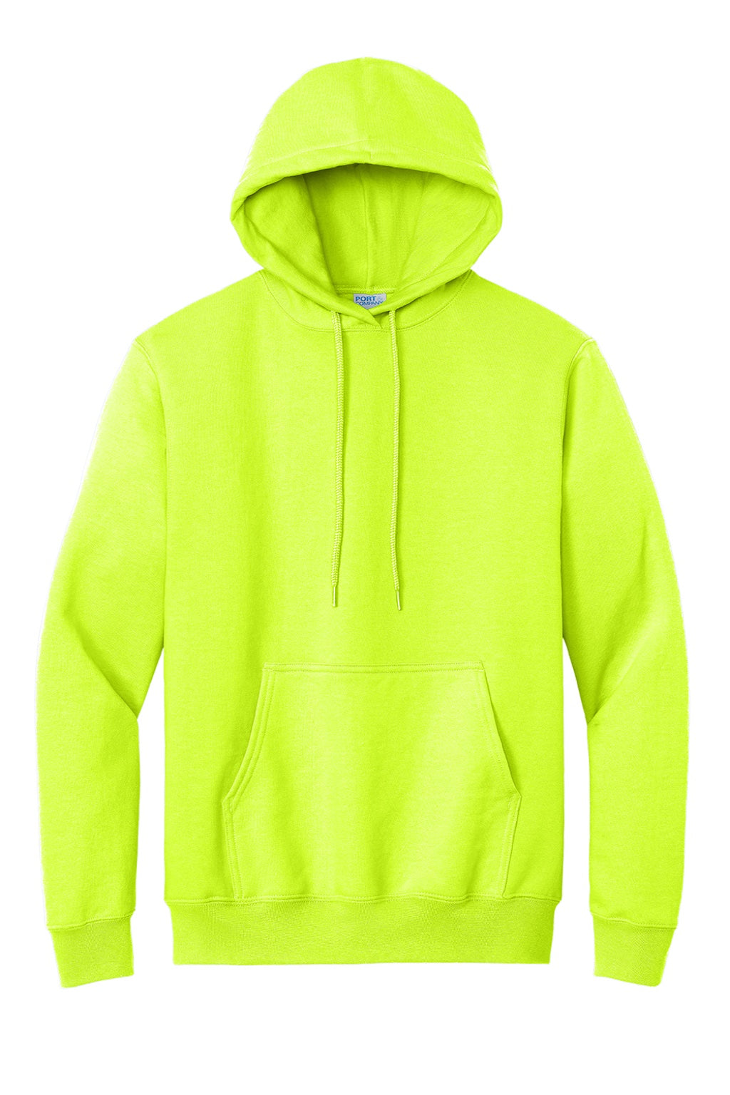 Port & Company PC90H/PC90HT Mens Essential Pill Resistant Fleece Hooded Sweatshirt Hoodie w/ Pouch Pocket Safety Green Flat Front