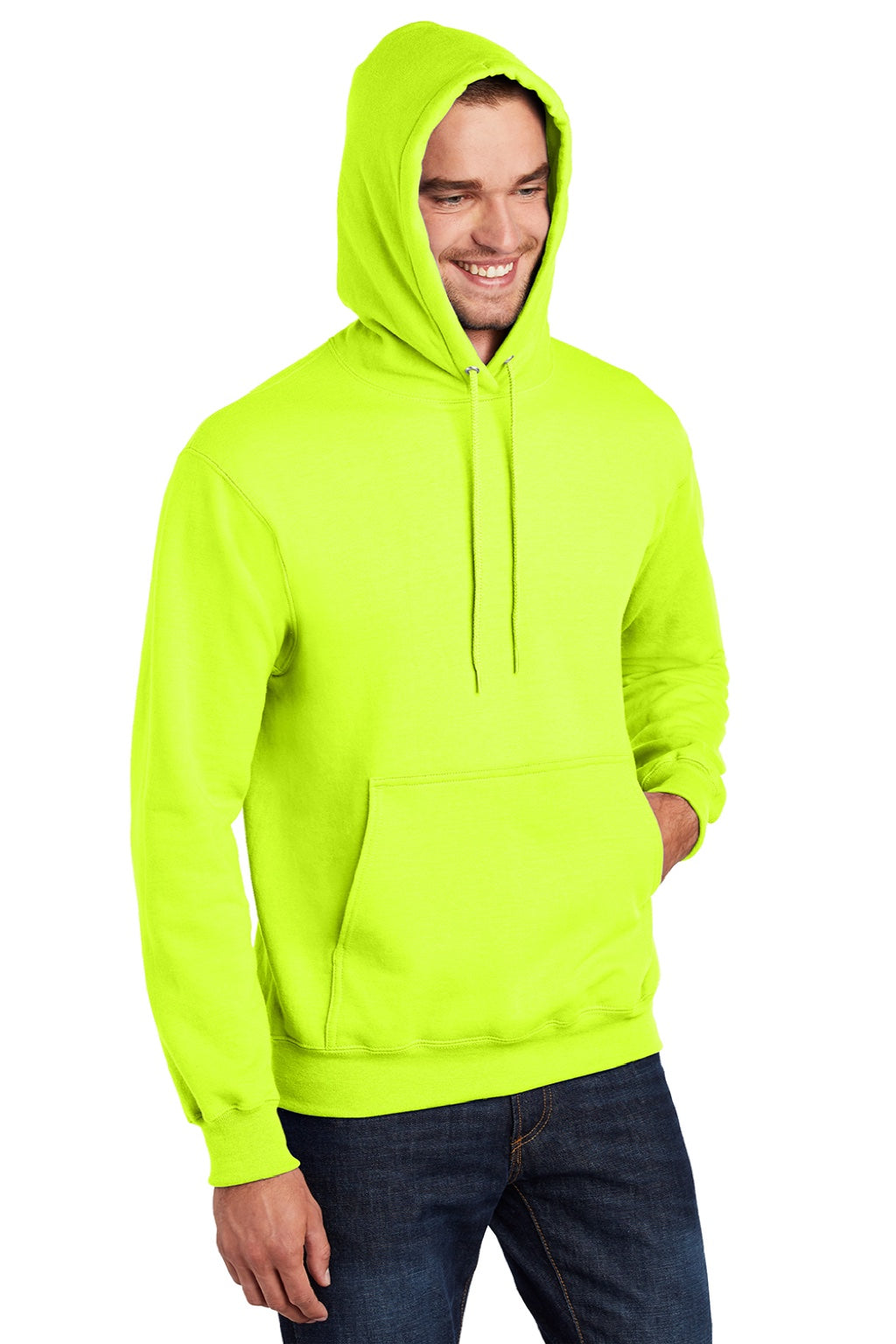 Port & Company PC90H/PC90HT Mens Essential Pill Resistant Fleece Hooded Sweatshirt Hoodie w/ Pouch Pocket Safety Green Model 3q