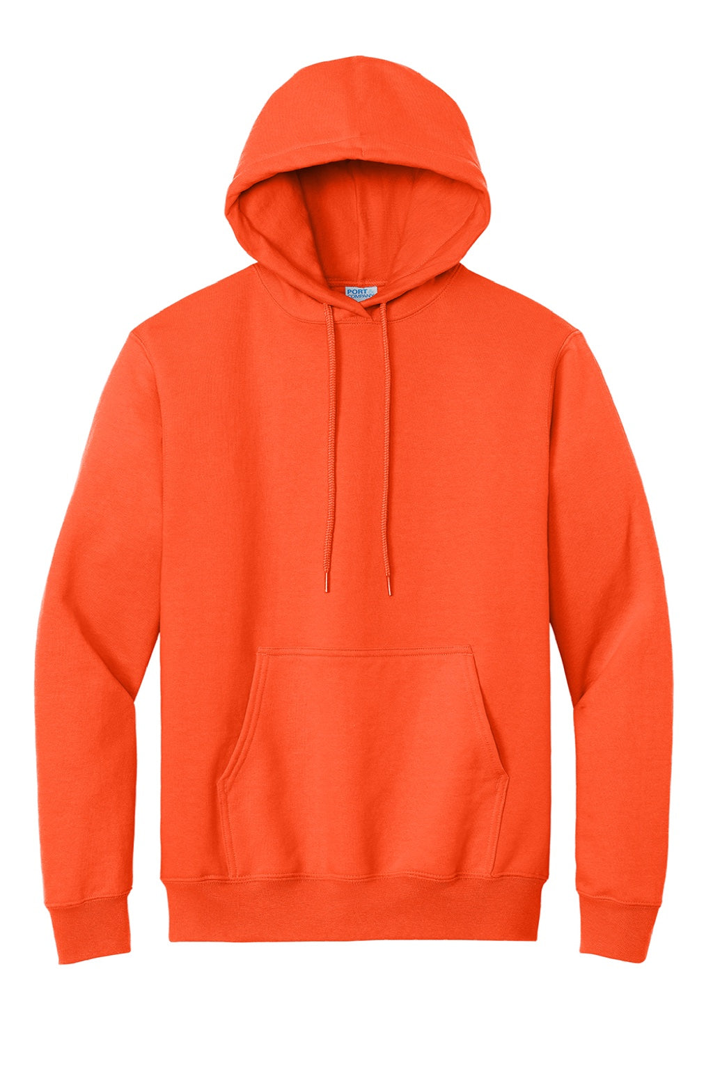 Port & Company PC90H/PC90HT Mens Essential Pill Resistant Fleece Hooded Sweatshirt Hoodie w/ Pouch Pocket Safety Orange Flat Front
