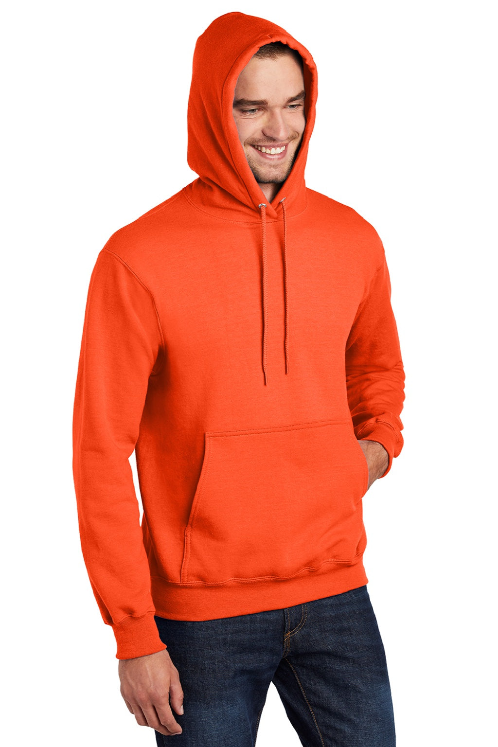 Port & Company PC90H/PC90HT Mens Essential Pill Resistant Fleece Hooded Sweatshirt Hoodie w/ Pouch Pocket Safety Orange Model 3q