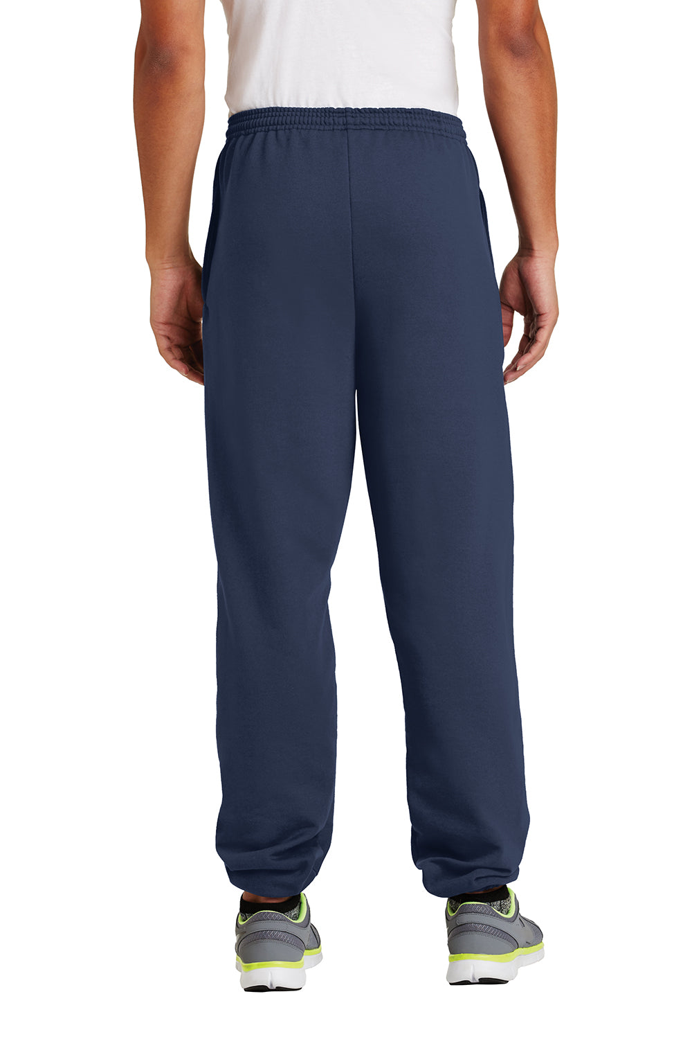 Port & Company PC90P Mens Essential Pill Resistant Fleece Sweatpants w/ Pockets Navy Blue Model Back