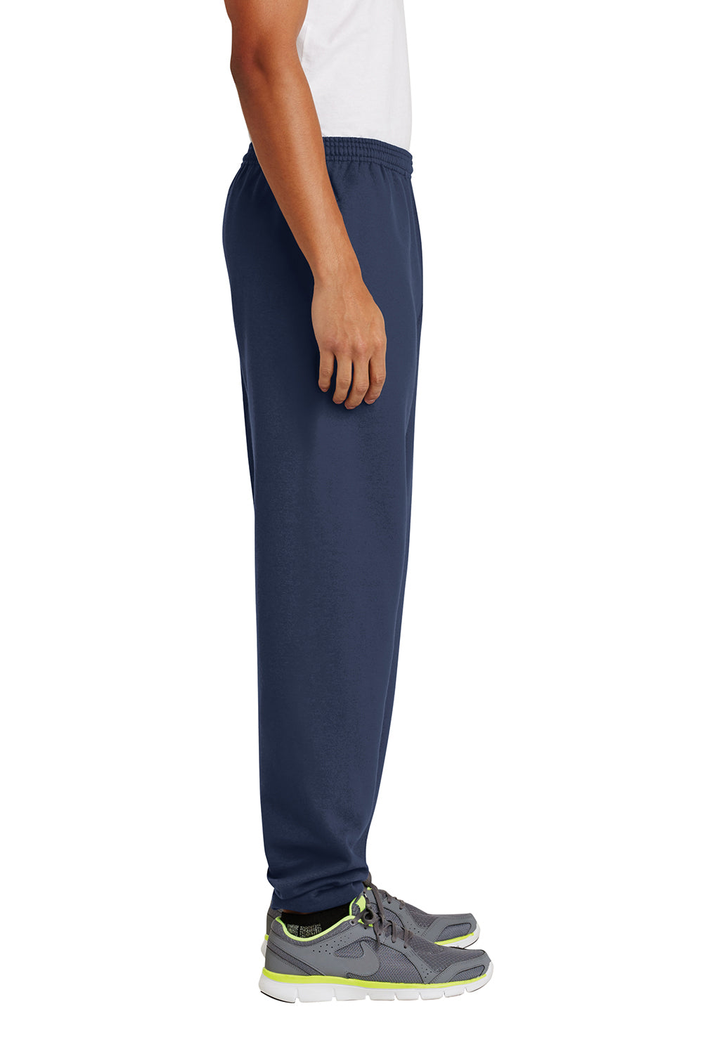 Port & Company PC90P Mens Essential Pill Resistant Fleece Sweatpants w/ Pockets Navy Blue Model Side