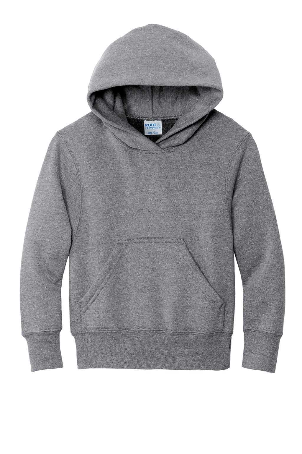 Port & Company PC90YH Youth Core Pill Resistant Fleece Hooded Sweatshirt Hoodie w/ Pouch Pocket Heather Grey Flat Front