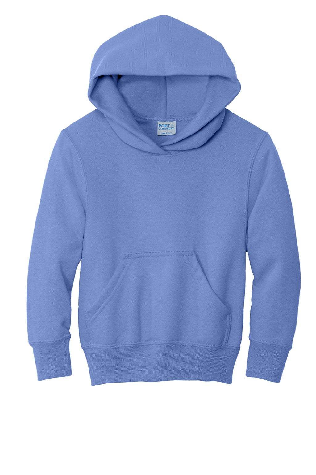 Port & Company PC90YH Youth Core Pill Resistant Fleece Hooded Sweatshirt Hoodie w/ Pouch Pocket Carolina Blue Flat Front