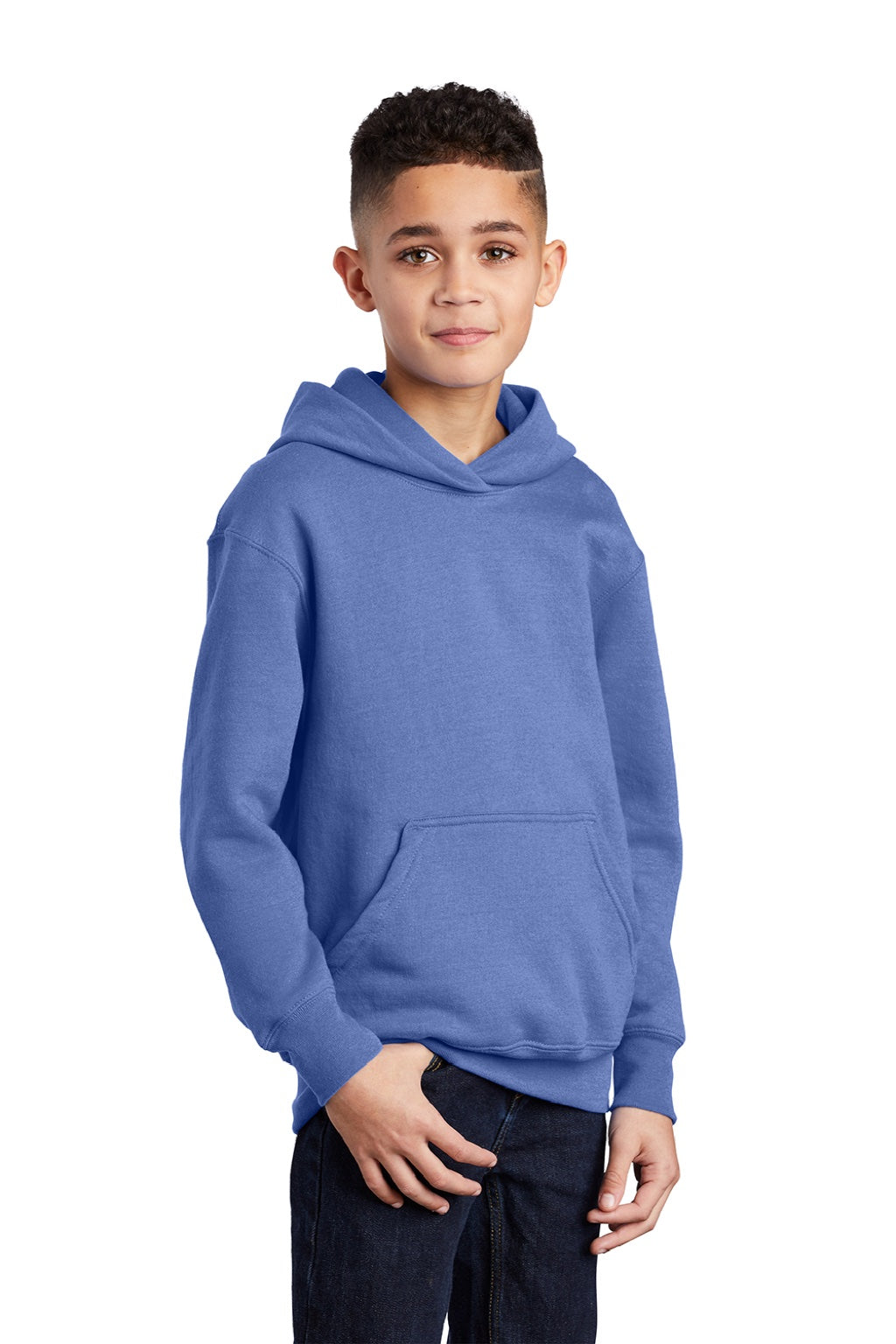 Port & Company PC90YH Youth Core Pill Resistant Fleece Hooded Sweatshirt Hoodie w/ Pouch Pocket Carolina Blue Model 3q