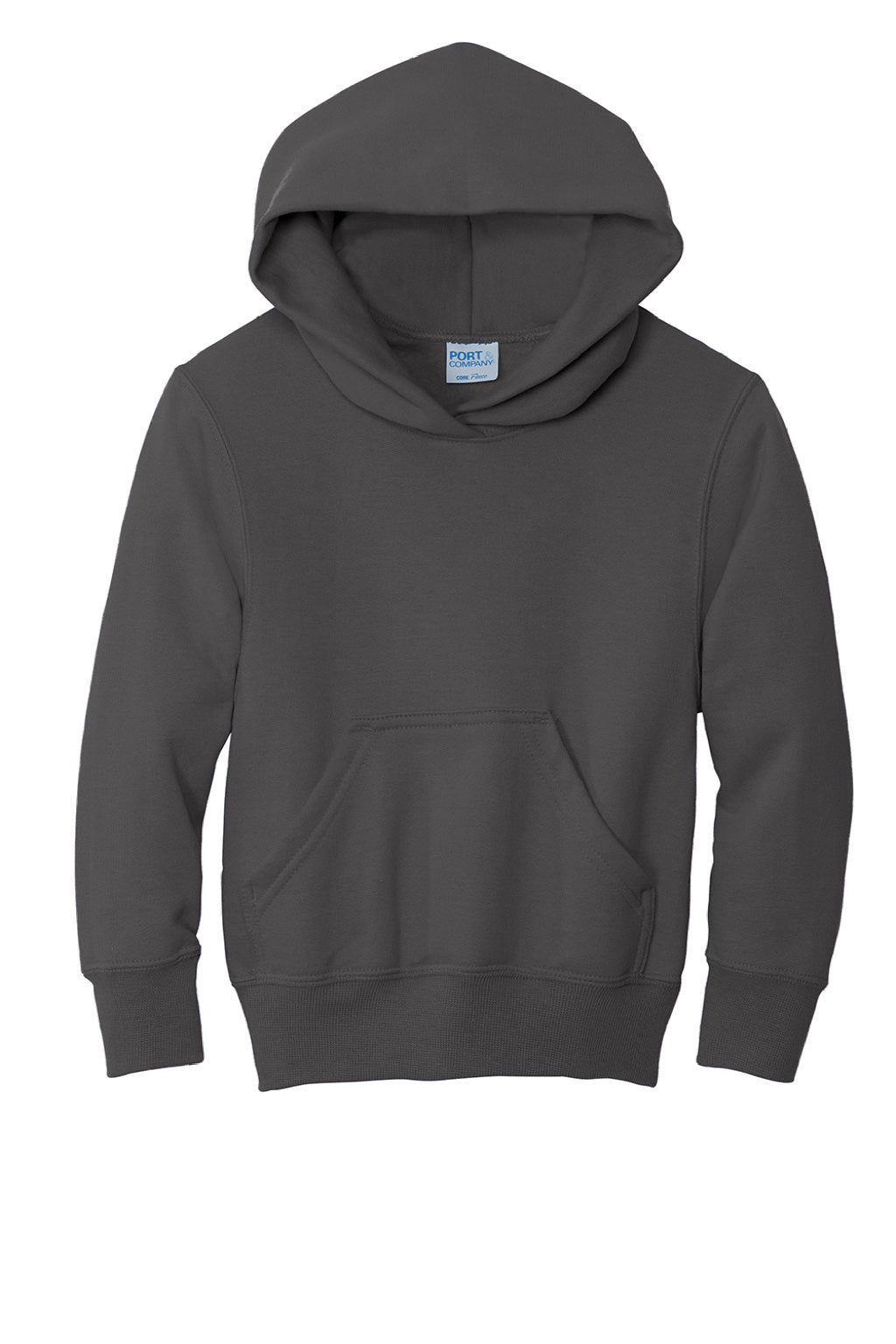 Port & Company PC90YH Youth Core Pill Resistant Fleece Hooded Sweatshirt Hoodie w/ Pouch Pocket Charcoal Grey Flat Front