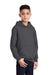 Port & Company PC90YH Youth Core Pill Resistant Fleece Hooded Sweatshirt Hoodie w/ Pouch Pocket Charcoal Grey Model 3q