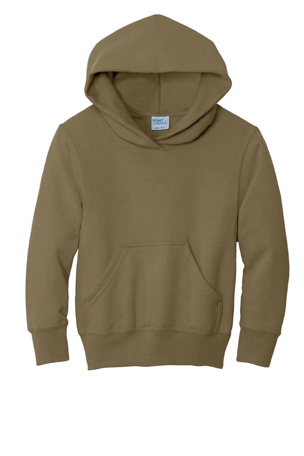 Port & Company PC90YH Youth Core Pill Resistant Fleece Hooded Sweatshirt Hoodie w/ Pouch Pocket Coyote Brown Flat Front