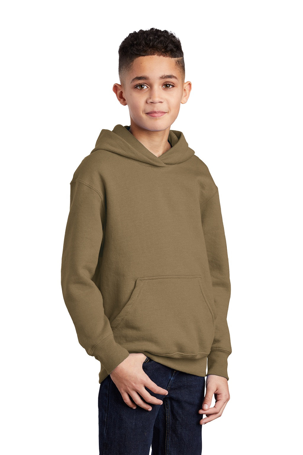 Port & Company PC90YH Youth Core Pill Resistant Fleece Hooded Sweatshirt Hoodie w/ Pouch Pocket Coyote Brown Model 3q