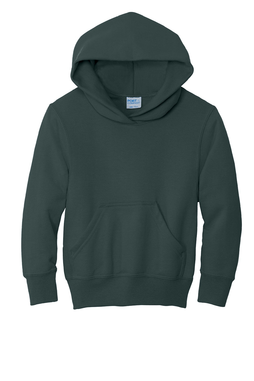 Port & Company PC90YH Youth Core Pill Resistant Fleece Hooded Sweatshirt Hoodie w/ Pouch Pocket Dark Green Flat Front
