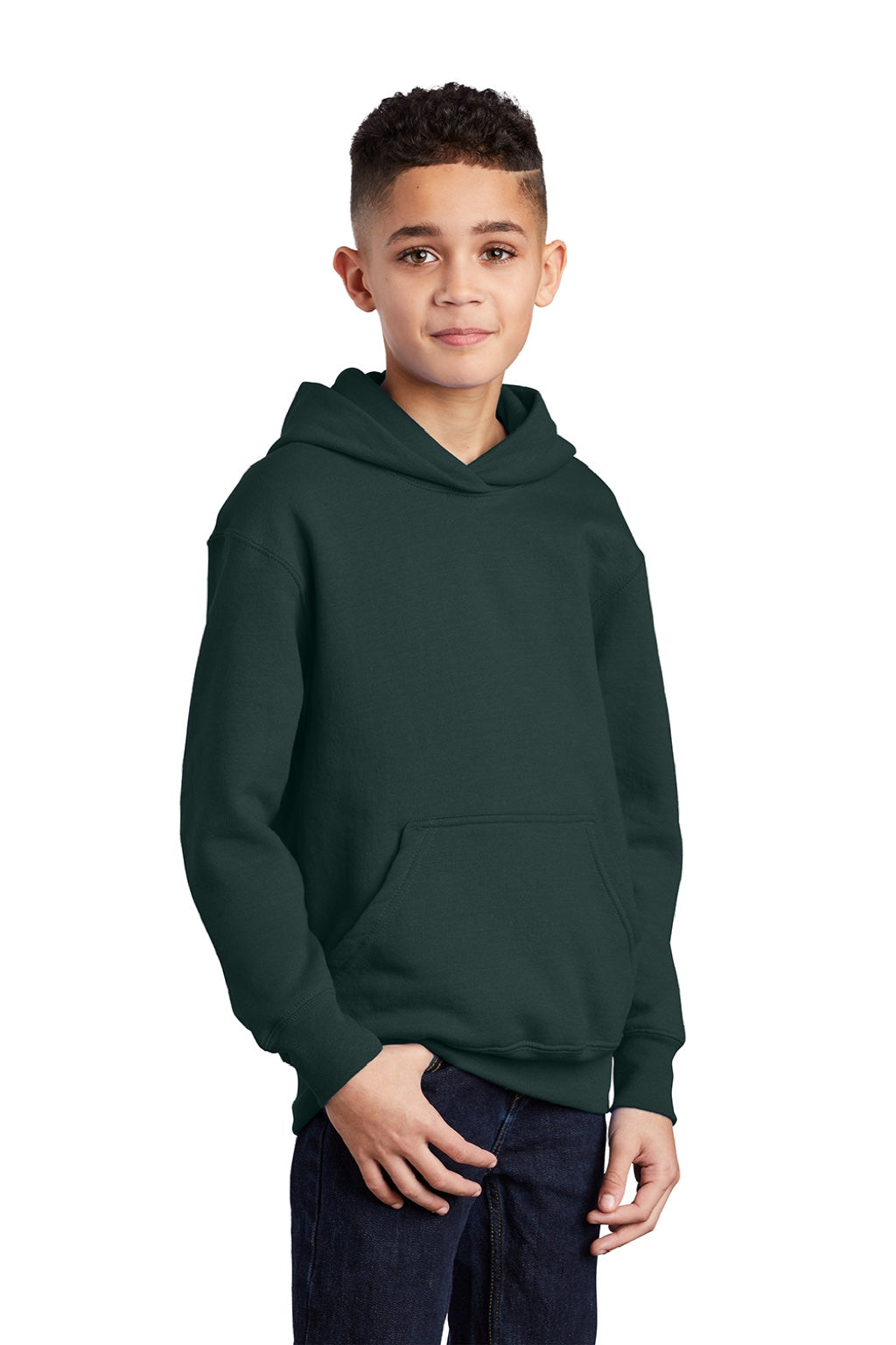 Port & Company PC90YH Youth Core Pill Resistant Fleece Hooded Sweatshirt Hoodie w/ Pouch Pocket Dark Green Model 3q