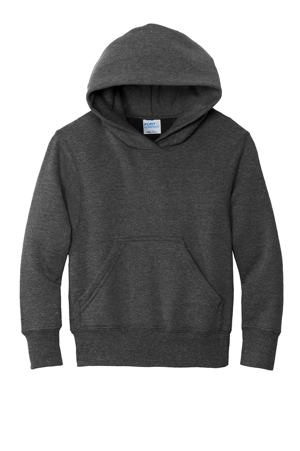 Port & Company PC90YH Youth Core Pill Resistant Fleece Hooded Sweatshirt Hoodie w/ Pouch Pocket Heather Dark Grey Flat Front