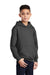 Port & Company PC90YH Youth Core Pill Resistant Fleece Hooded Sweatshirt Hoodie w/ Pouch Pocket Heather Dark Grey Model 3q