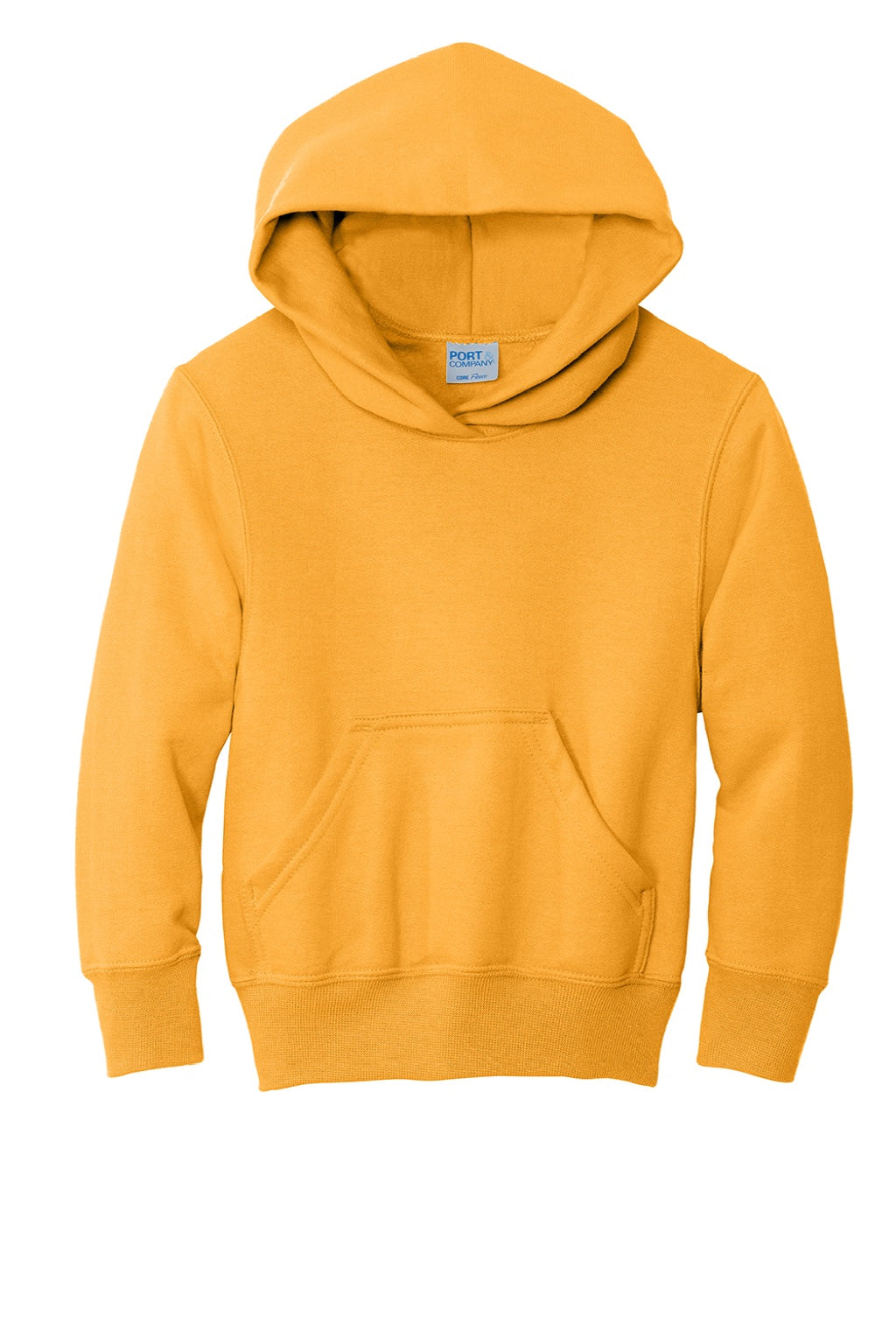 Port & Company PC90YH Youth Core Pill Resistant Fleece Hooded Sweatshirt Hoodie w/ Pouch Pocket Gold Flat Front