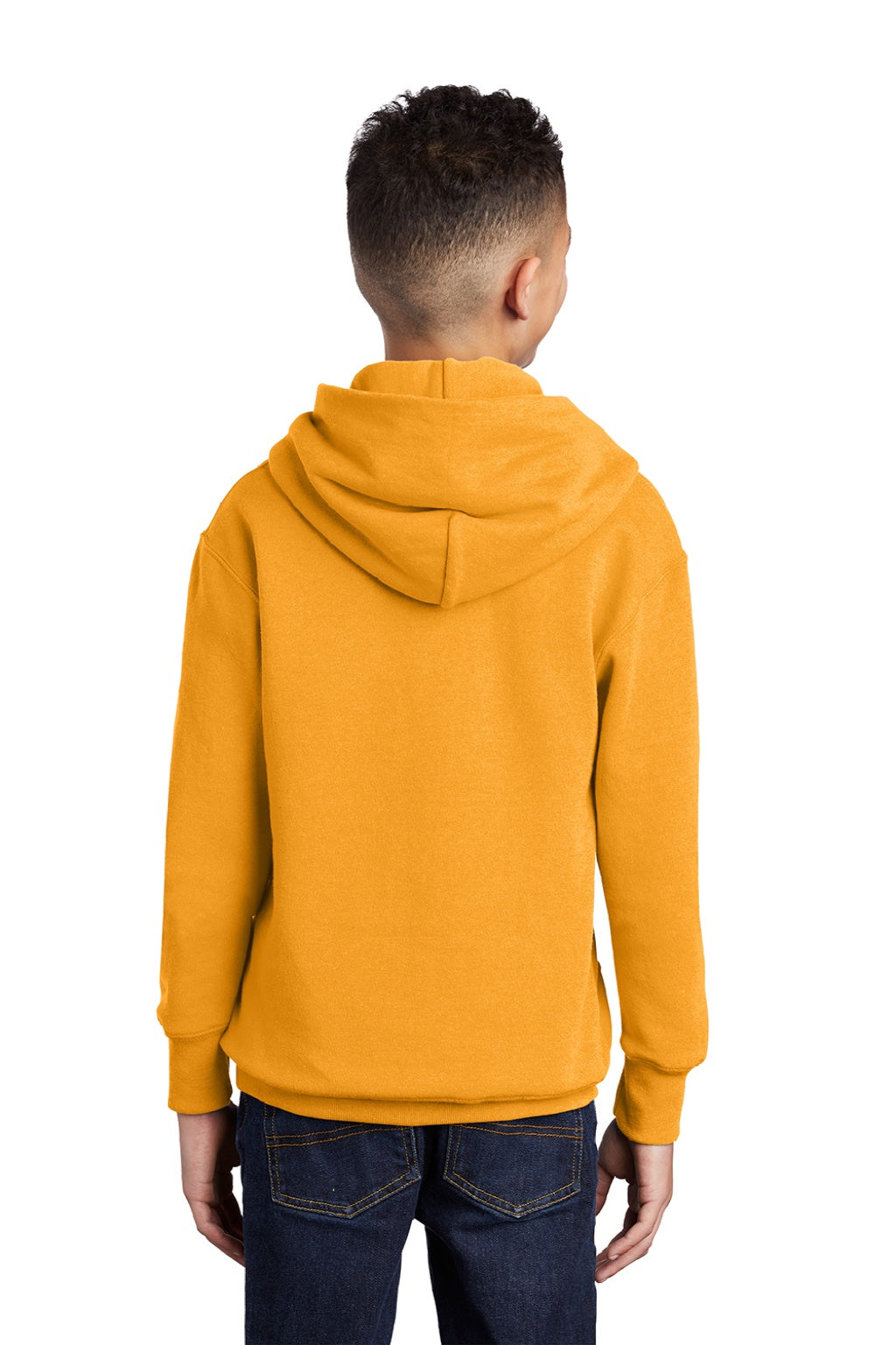 Port & Company PC90YH Youth Core Pill Resistant Fleece Hooded Sweatshirt Hoodie w/ Pouch Pocket Gold Model Back