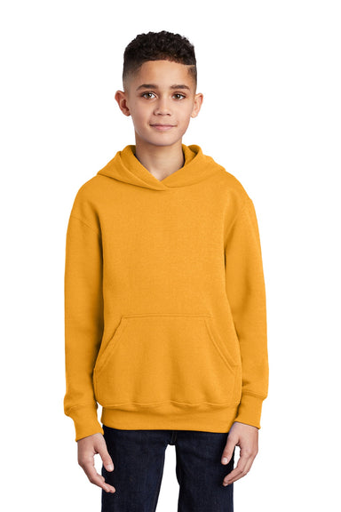 Port & Company PC90YH Youth Core Pill Resistant Fleece Hooded Sweatshirt Hoodie w/ Pouch Pocket Gold Model Front
