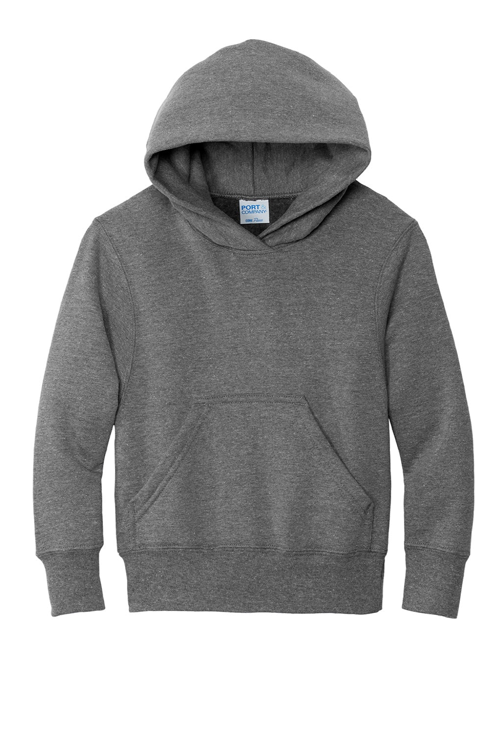 Port & Company PC90YH Youth Core Pill Resistant Fleece Hooded Sweatshirt Hoodie w/ Pouch Pocket Heather Graphite Grey Flat Front