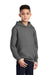 Port & Company PC90YH Youth Core Pill Resistant Fleece Hooded Sweatshirt Hoodie w/ Pouch Pocket Heather Graphite Grey Model 3q