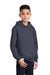 Port & Company PC90YH Youth Core Pill Resistant Fleece Hooded Sweatshirt Hoodie w/ Pouch Pocket Heather Navy Blue Model 3q