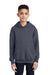 Port & Company PC90YH Youth Core Pill Resistant Fleece Hooded Sweatshirt Hoodie w/ Pouch Pocket Heather Navy Blue Model Front