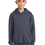 Port & Company Youth Core Pill Resistant Fleece Hooded Sweatshirt Hoodie w/ Pouch Pocket - Heather Navy Blue