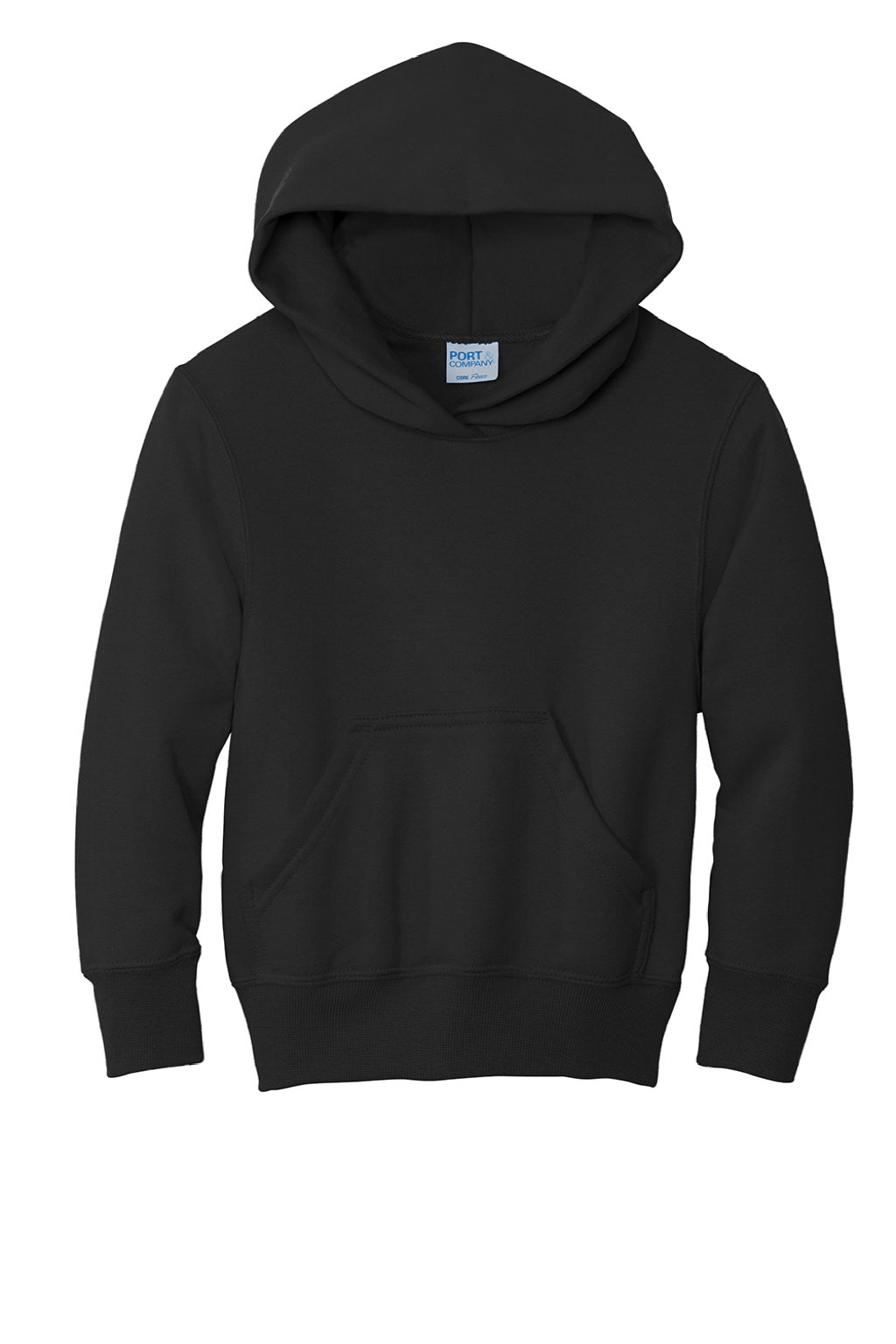 Port & Company PC90YH Youth Core Pill Resistant Fleece Hooded Sweatshirt Hoodie w/ Pouch Pocket Jet Black Flat Front