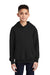 Port & Company PC90YH Youth Core Pill Resistant Fleece Hooded Sweatshirt Hoodie w/ Pouch Pocket Jet Black Model Front