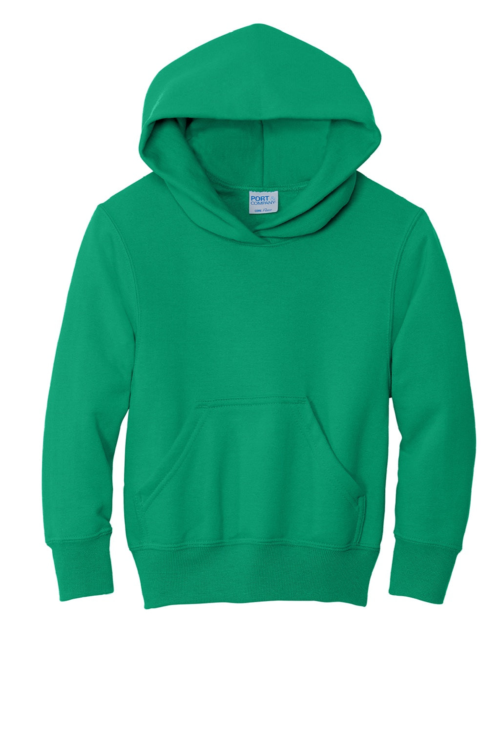 Port & Company PC90YH Youth Core Pill Resistant Fleece Hooded Sweatshirt Hoodie w/ Pouch Pocket Kelly Green Flat Front