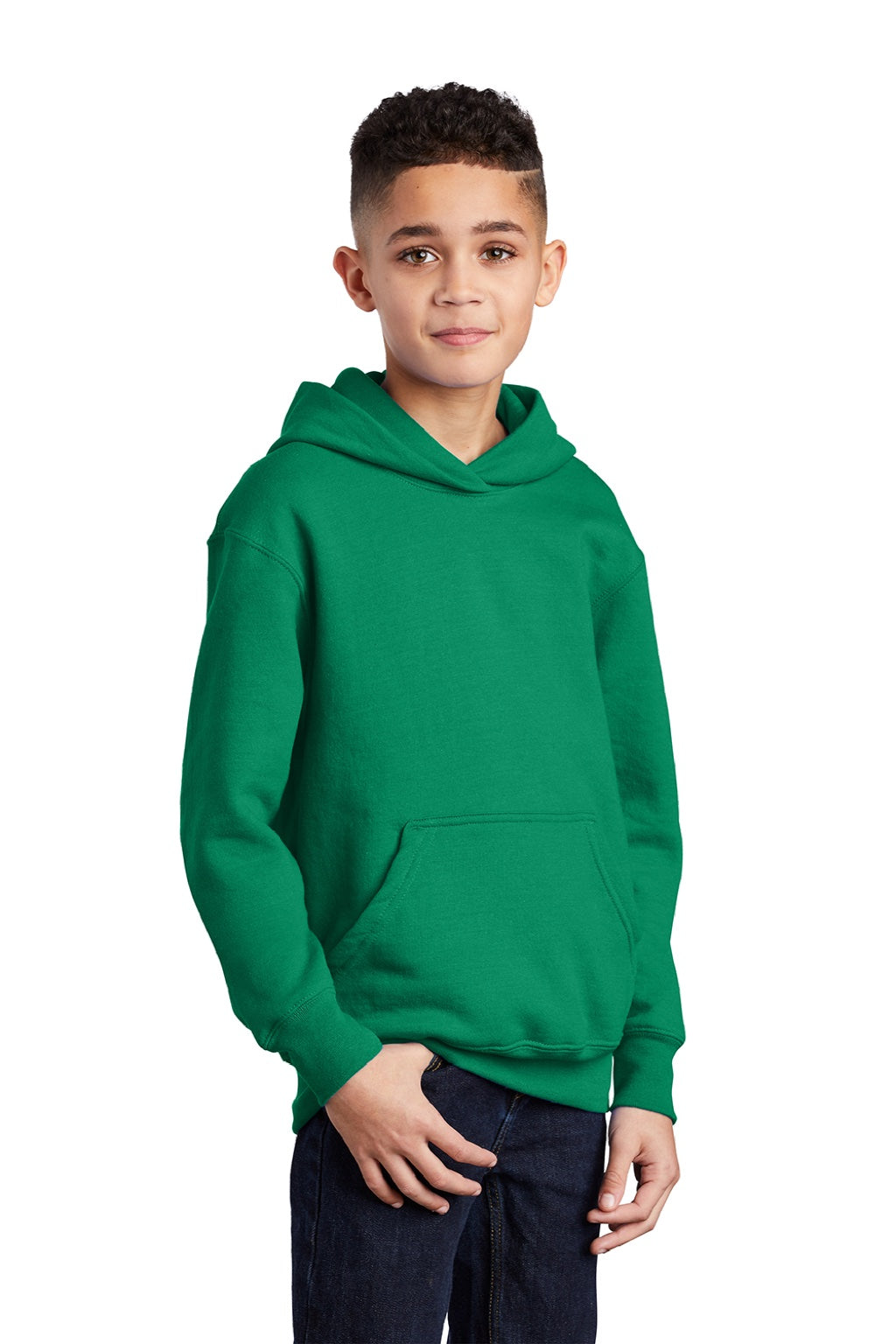 Port & Company PC90YH Youth Core Pill Resistant Fleece Hooded Sweatshirt Hoodie w/ Pouch Pocket Kelly Green Model 3q