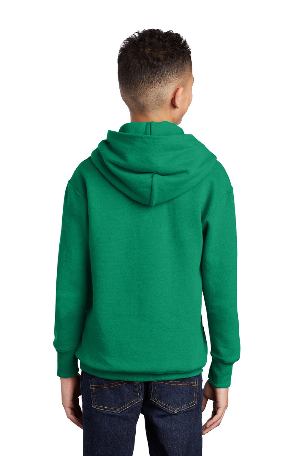 Port & Company PC90YH Youth Core Pill Resistant Fleece Hooded Sweatshirt Hoodie w/ Pouch Pocket Kelly Green Model Back