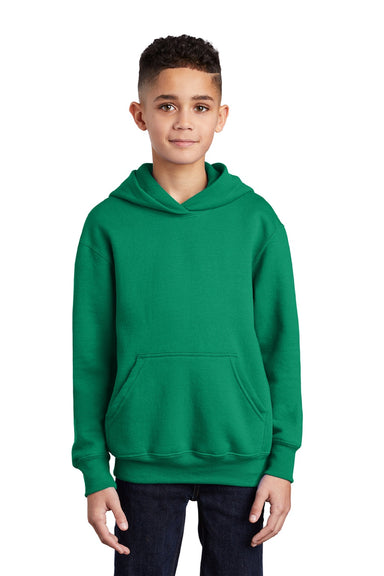 Port & Company PC90YH Youth Core Pill Resistant Fleece Hooded Sweatshirt Hoodie w/ Pouch Pocket Kelly Green Model Front