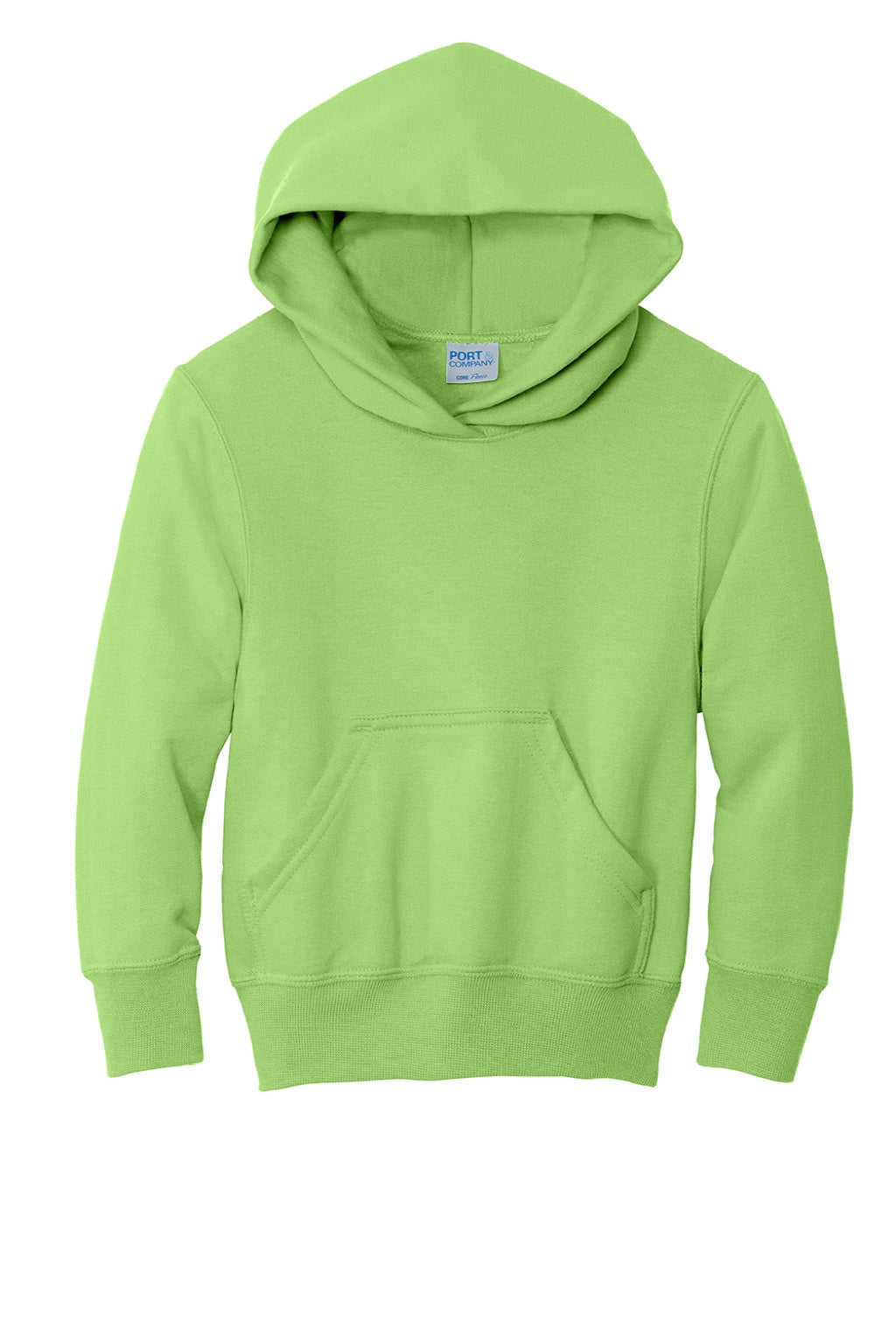 Port & Company PC90YH Youth Core Pill Resistant Fleece Hooded Sweatshirt Hoodie w/ Pouch Pocket Lime Green Flat Front