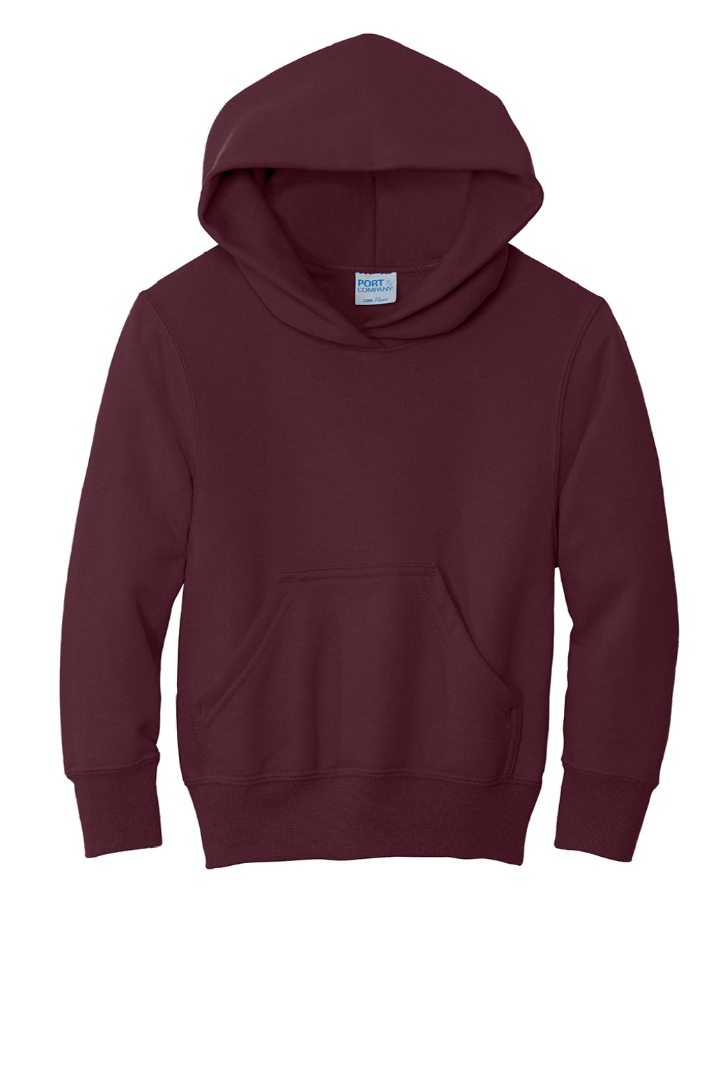 Port & Company PC90YH Youth Core Pill Resistant Fleece Hooded Sweatshirt Hoodie w/ Pouch Pocket Maroon Flat Front