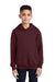 Port & Company PC90YH Youth Core Pill Resistant Fleece Hooded Sweatshirt Hoodie w/ Pouch Pocket Maroon Model Front