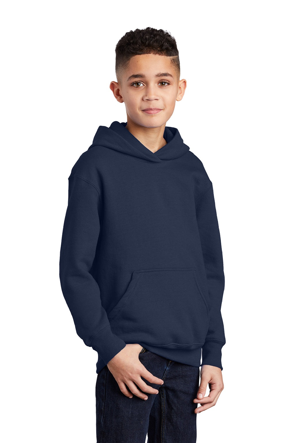 Port & Company PC90YH Youth Core Pill Resistant Fleece Hooded Sweatshirt Hoodie w/ Pouch Pocket Navy Blue Model 3q