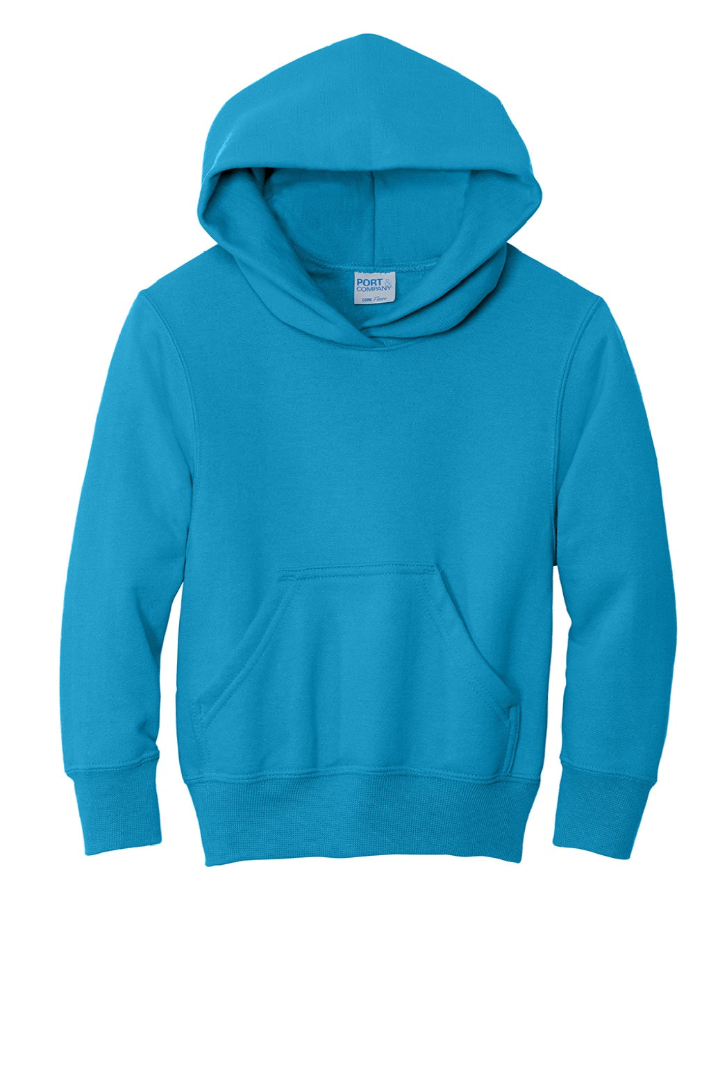 Port & Company PC90YH Youth Core Pill Resistant Fleece Hooded Sweatshirt Hoodie w/ Pouch Pocket Neon Blue Flat Front