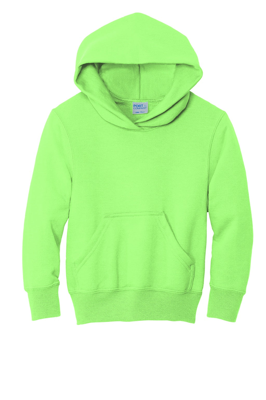 Port & Company PC90YH Youth Core Pill Resistant Fleece Hooded Sweatshirt Hoodie w/ Pouch Pocket Neon Green Flat Front