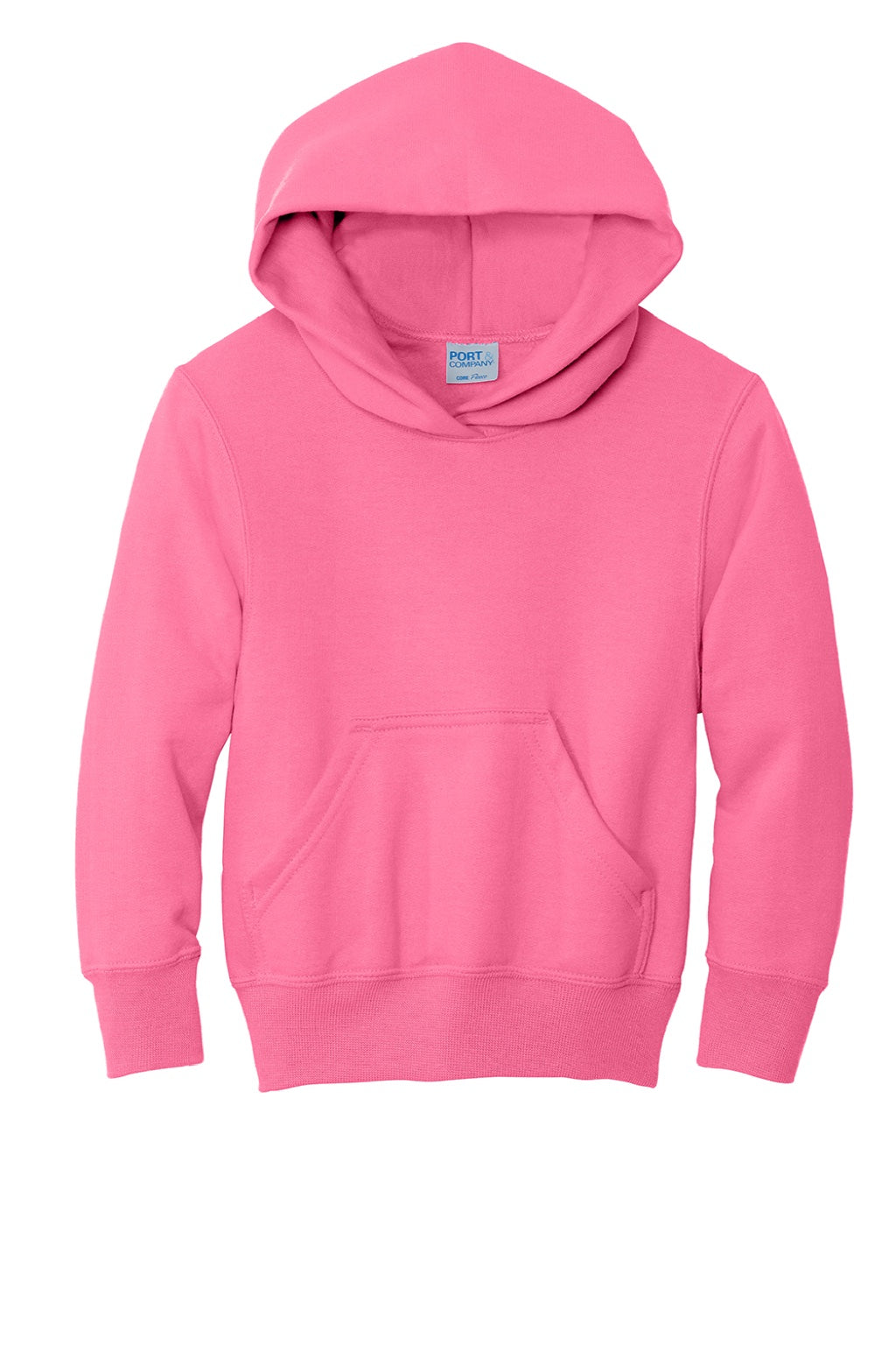 Port & Company PC90YH Youth Core Pill Resistant Fleece Hooded Sweatshirt Hoodie w/ Pouch Pocket Neon Pink Flat Front