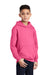 Port & Company PC90YH Youth Core Pill Resistant Fleece Hooded Sweatshirt Hoodie w/ Pouch Pocket Neon Pink Model 3q