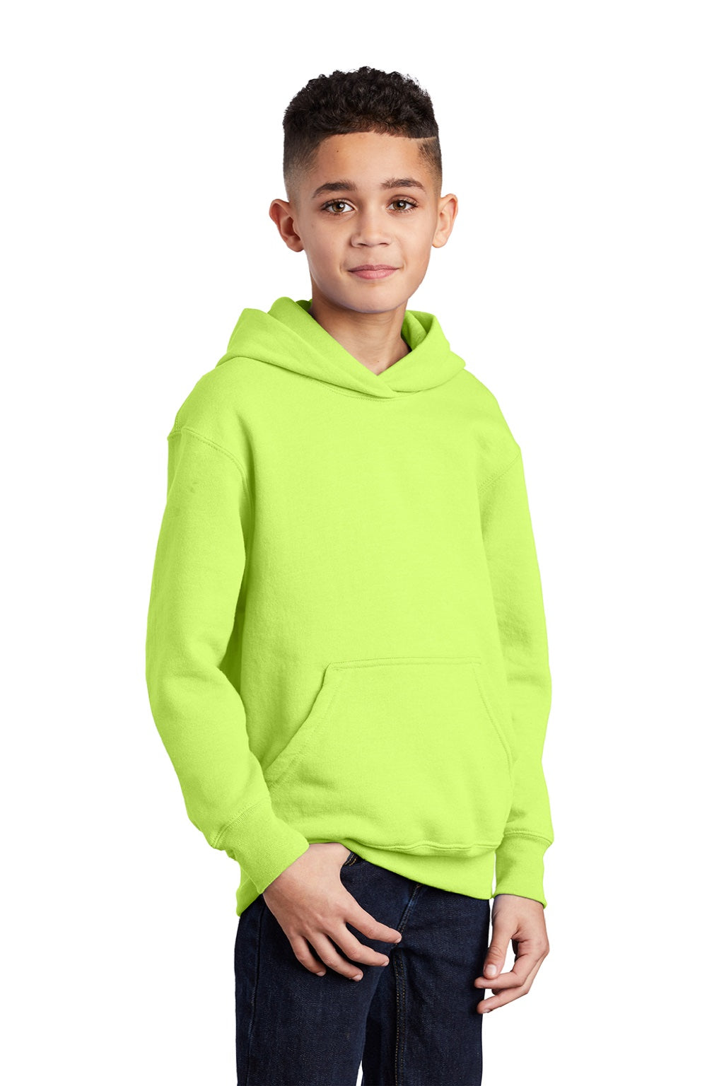 Port & Company PC90YH Youth Core Pill Resistant Fleece Hooded Sweatshirt Hoodie w/ Pouch Pocket Neon Yellow Model 3q
