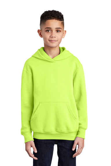 Port & Company PC90YH Youth Core Pill Resistant Fleece Hooded Sweatshirt Hoodie w/ Pouch Pocket Neon Yellow Model Front