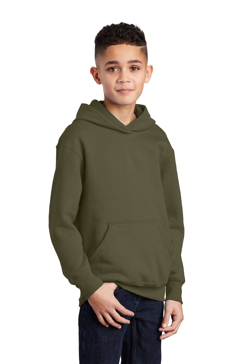 Port & Company PC90YH Youth Core Pill Resistant Fleece Hooded Sweatshirt Hoodie w/ Pouch Pocket Olive Drab Green Model 3q