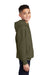 Port & Company PC90YH Youth Core Pill Resistant Fleece Hooded Sweatshirt Hoodie w/ Pouch Pocket Olive Drab Green Model Side