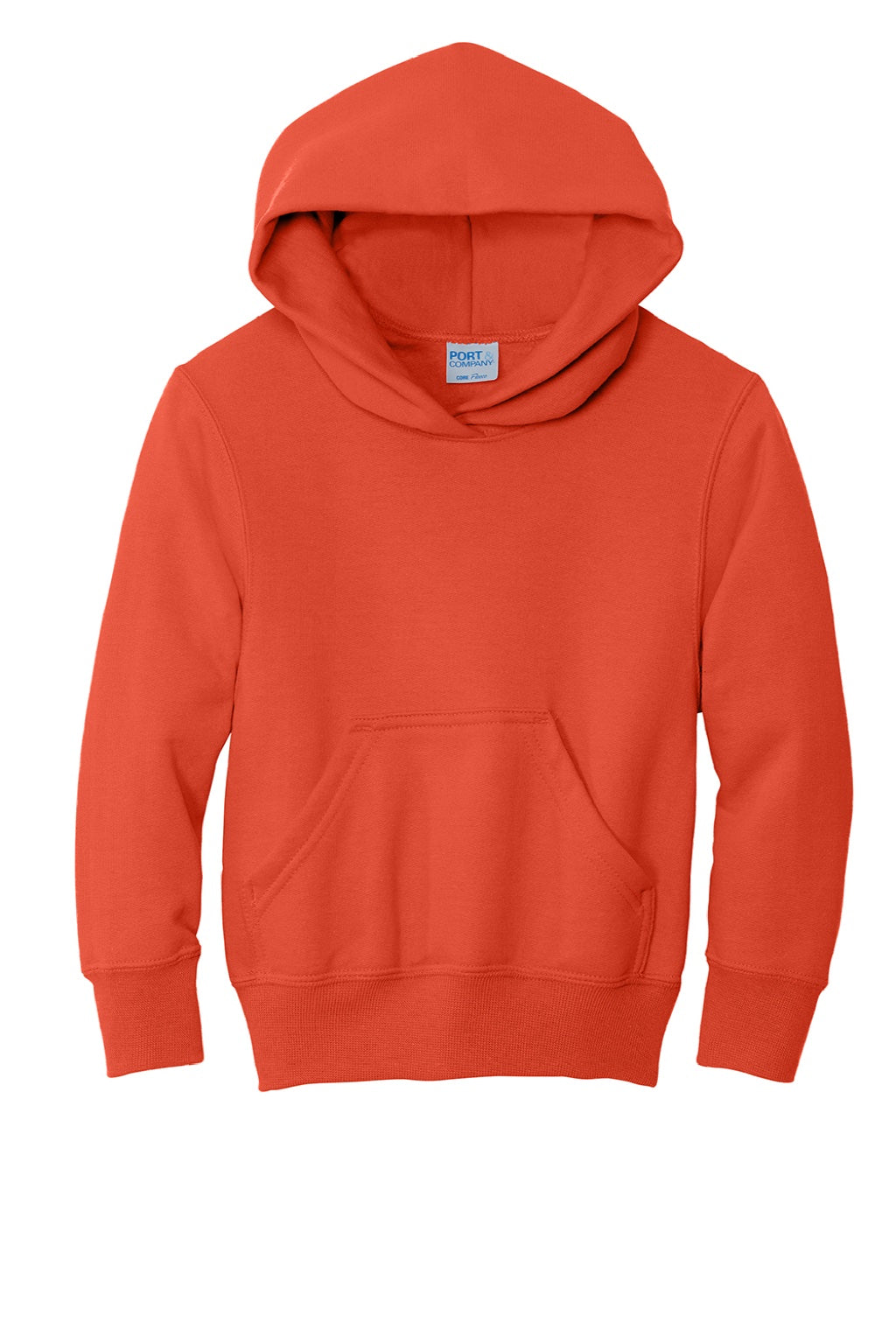 Port & Company PC90YH Youth Core Pill Resistant Fleece Hooded Sweatshirt Hoodie w/ Pouch Pocket Orange Flat Front