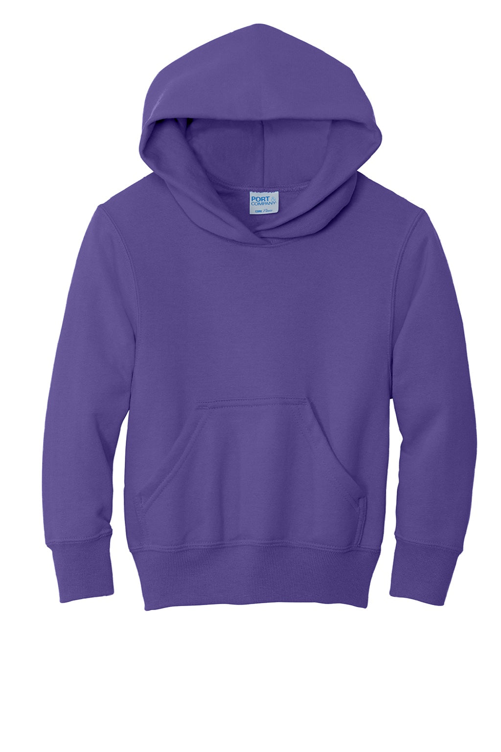 Port & Company PC90YH Youth Core Pill Resistant Fleece Hooded Sweatshirt Hoodie w/ Pouch Pocket Purple Flat Front