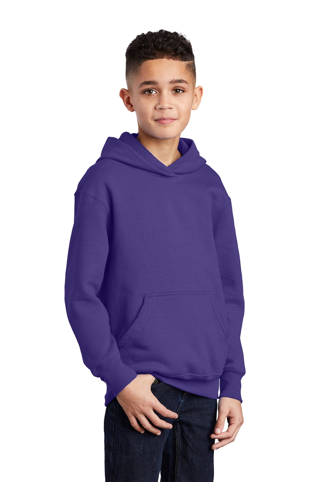 Port & Company PC90YH Youth Core Pill Resistant Fleece Hooded Sweatshirt Hoodie w/ Pouch Pocket Purple Model 3q