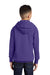 Port & Company PC90YH Youth Core Pill Resistant Fleece Hooded Sweatshirt Hoodie w/ Pouch Pocket Purple Model Back