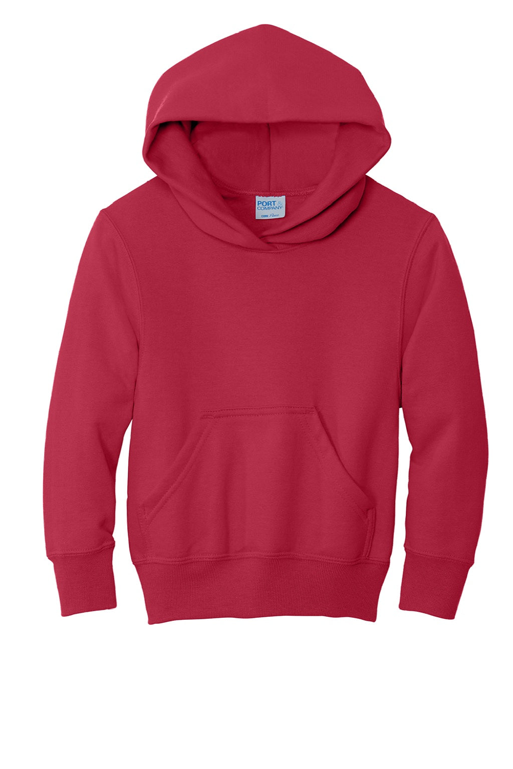 Port & Company PC90YH Youth Core Pill Resistant Fleece Hooded Sweatshirt Hoodie w/ Pouch Pocket Red Flat Front